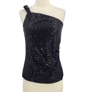 Cache Black Sequin One-Shoulder Top